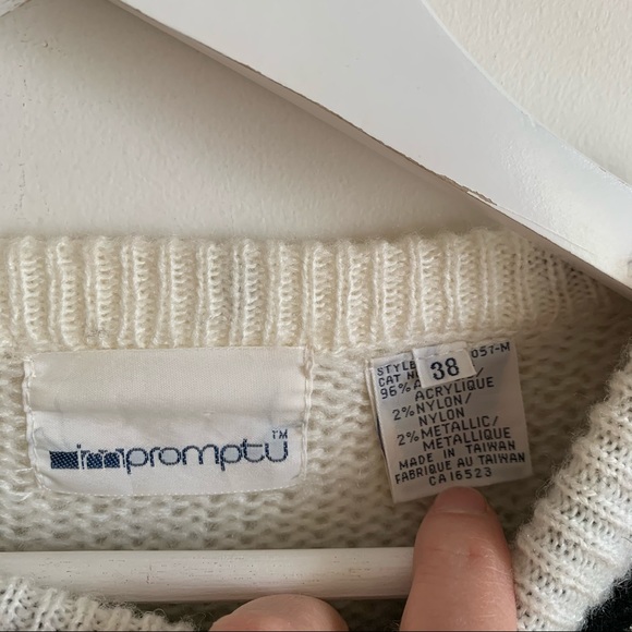 Vintage Graphic Black White Sweater Promptu Beaded M - Picture 5 of 12